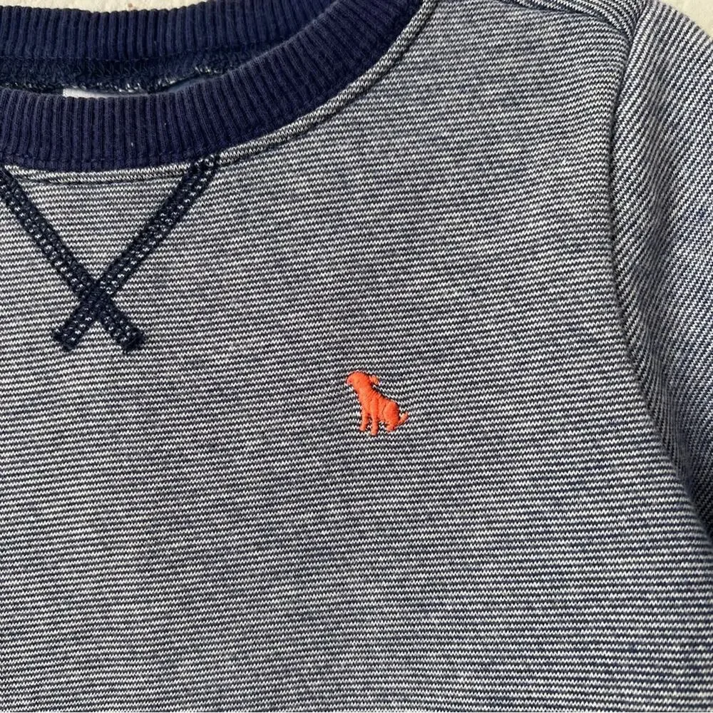 Carter’s navy blue white mini stripe crewneck sweatshirt pullover dog logo